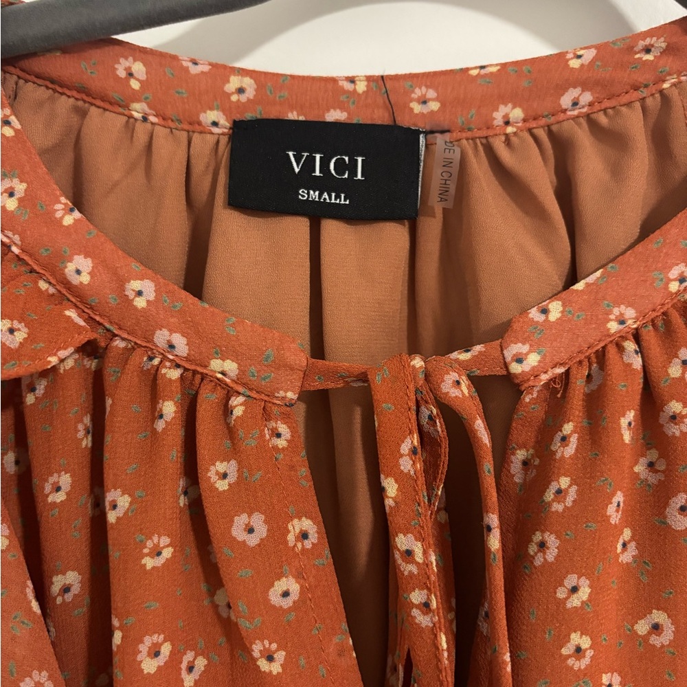 Vici Orange Ruffled Blouse with Long Sleeves - Picture 2 of 5